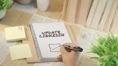 TICKING OFF UPDATE LINKEDIN FROM CHECKLIST Stock Footage 308082206