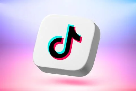 Ticktock video platform button on vivid background. Vector 3d editorial ill.. Stock Illustration