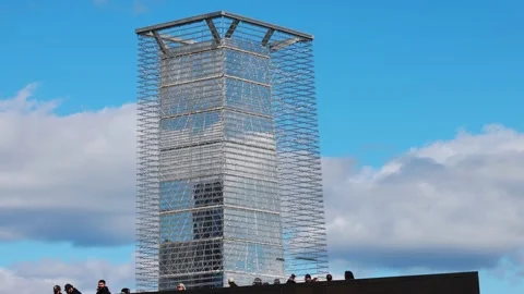 Tidal Beacon kinetic at Queen’s Marque at Halifax Waterfront harbor Video stock 329422945