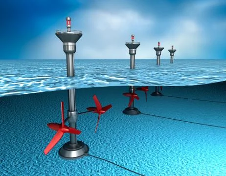 Tidal energy: generator in the ocean Stock Illustration