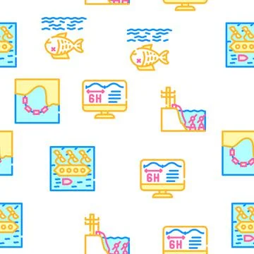 Tidal Power Plant Vector Seamless Pattern Ilustración de archivo