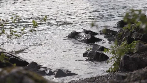 Tide coming in on rocks at small beach in north england Video stock 155226109