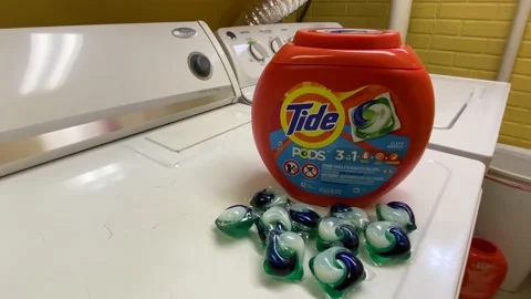 Tide Pods in Laundry Room Stock Footage 168908488