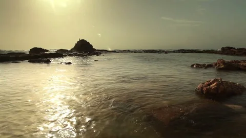 Tide pool at caesarea with sunset Stock Footage 74096959