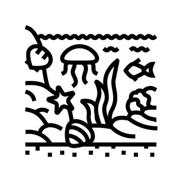 Tide pool ecosystem world ocean line icon vector illustration Stock Illustration