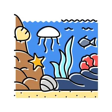 Tide pool ecosystem world ocean color icon vector illustration Stock Illustration