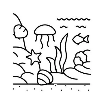 Tide pool ecosystem world ocean line icon vector illustration Stock Illustration