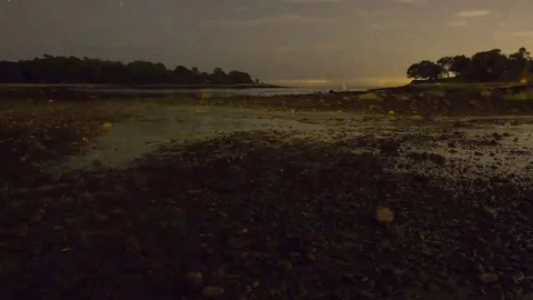 Tides: Atlantic, Quick Rising Tide at Night Video stock 69239718