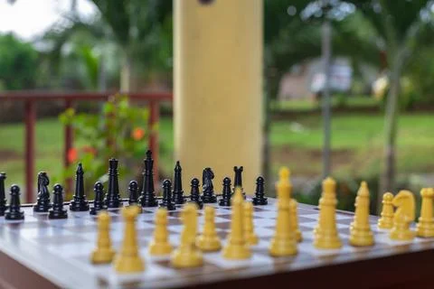 Tidy chess board on the table Stock Photos
