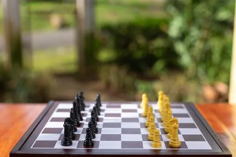 Tidy chess board on the table Stock Photos