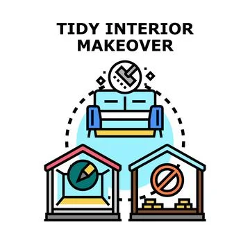 Tidy interior makeover process planning and cleaning Stock Illustration