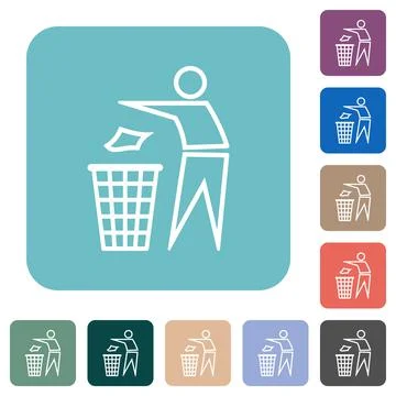 Tidy man outline rounded square flat icons Stock Illustration