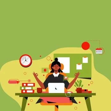 Tidy Workspace Setup, Smart Office Arrangement, Study Table, Taking Notes, Fresh Stock Illustration