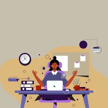 Tidy Workspace Setup, Smart Office Arrangement, Study Table, Taking Notes, Fresh Stock Illustration