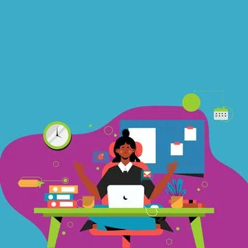 Tidy Workspace Setup, Smart Office Arrangement, Study Table, Taking Notes, Fresh Stock Illustration