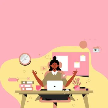 Tidy Workspace Setup, Smart Office Arrangement, Study Table, Taking Notes, Fresh Stock Illustration