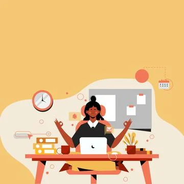 Tidy Workspace Setup, Smart Office Arrangement, Study Table, Taking Notes, Fresh Stock Illustration