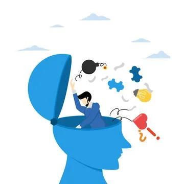 Tidy up your mind, improve creative thinking ability, free memory concepts. Illustrazione stock