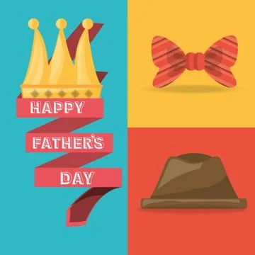 Tie bow, hat and ribbon with fathers day 스톡 일러스트