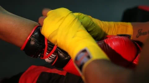Tie-on Boxing Gloves Stock Footage 10889012