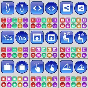 Tie, Code, Share, Yes, Window, Silhouette, Suitcase, Touch, Message. A large set 库存插图