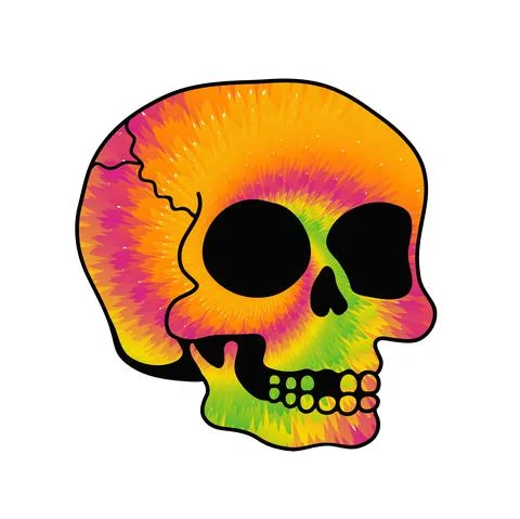 Tie dye psychedelic surreal skull.Vector tiedye cartoon character illustration Stock Illustration