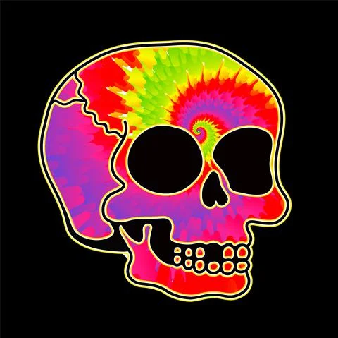 Tie dye psychedelic surreal skull.Vector tiedye cartoon character illustration Stock Illustration
