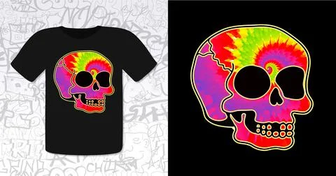 Tie dye psychedelic surreal skull.Vector tiedye cartoon character illustration Stock Illustration