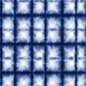 Tie Dye Shibori Seamless Pattern Background in Blue color Boho Plaid Check Color Stock Illustration