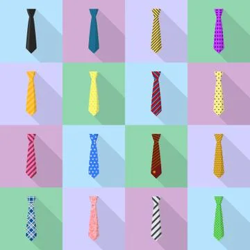 Tie icon set, flat style 스톡 일러스트