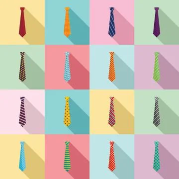 Tie icon set, flat style Stock Illustration