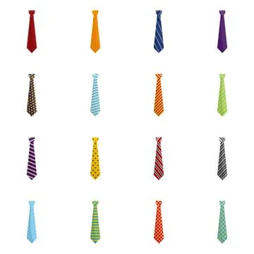 Tie icon set, flat style Stock Illustration