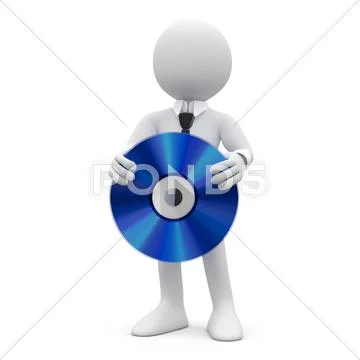 Tie man showing a huge blue cd Stock Illustration