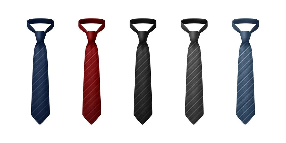 Tie Set, 3d Vector Illustration. Striped Tie Set. Necktie Collection in Blue Red Stock Illustration