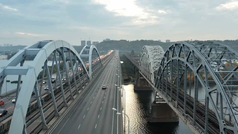 Tied-Arch Bridge Traffic Stock Footage 117542460