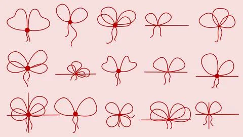 Tied in bow red thin rope set Stock Illustration