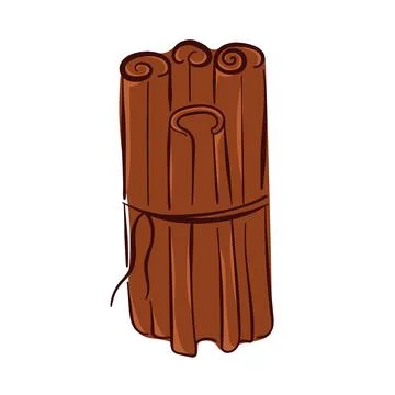 Tied up a bunch of cinnamon stick in flat style isolated on a white background. Stock Illustration