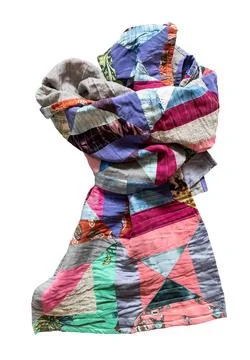 Tied handcrafted long patchwork scarf isolated 스톡 사진