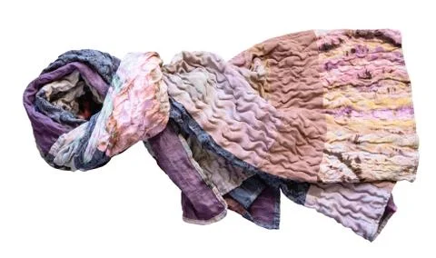 Tied handmade silk patchwork scarf isolated Fotos de archivo