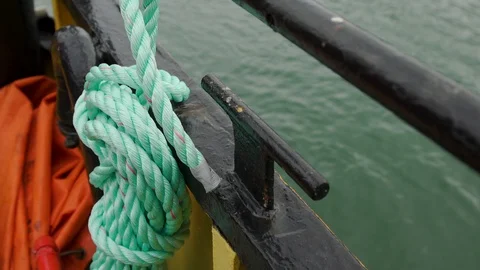 Tied Rope on Ferry Stock Footage 129324547