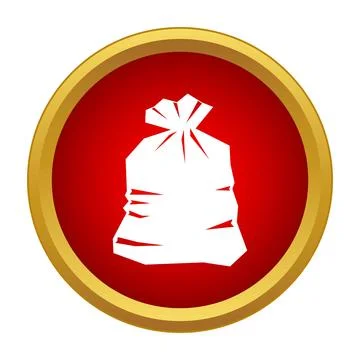 Tied sack icon in red circle with gold border Stock Illustration