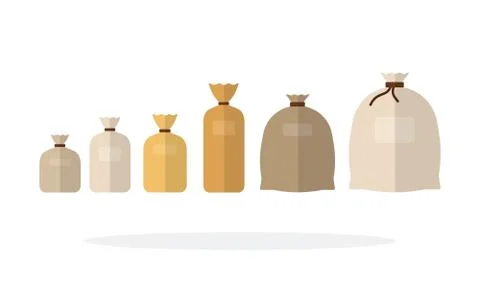 Tied sacks of different sizes flat isolated Stock Illustration