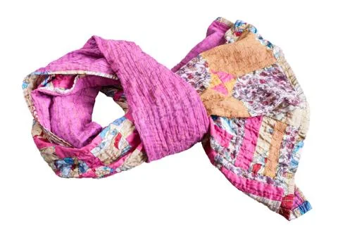 Tied stitched patchwork scarf from various strips Fotos de archivo