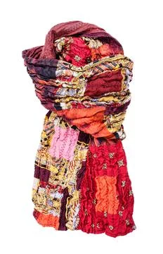 Tied stitched red brown patchwork scarf isolated tied stitched red brown p... Stock Photos