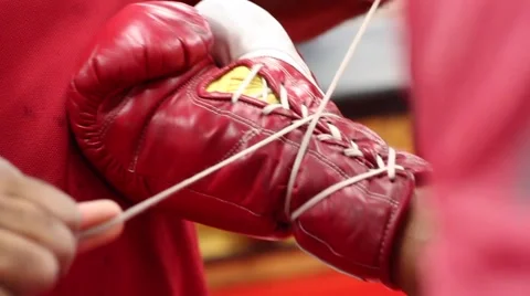 Tieing Up Boxing Gloves Stock Footage 56292896