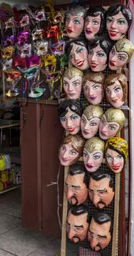 A tienda selling political and fun masks Stock Photos