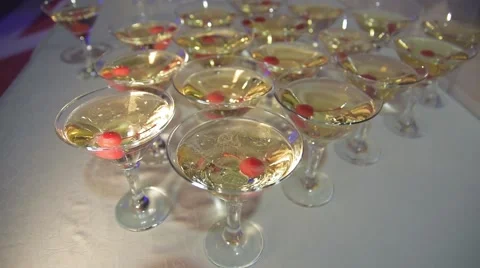 Tier of martini glass with cherries Stock Footage
