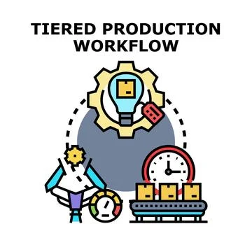 Tiered production workflow concept illustrating manufacturing steps Stock Illustration
