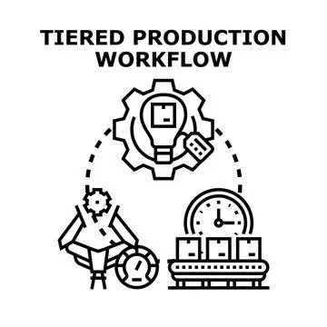Tiered production workflow concept illustrating manufacturing steps Stock Illustration