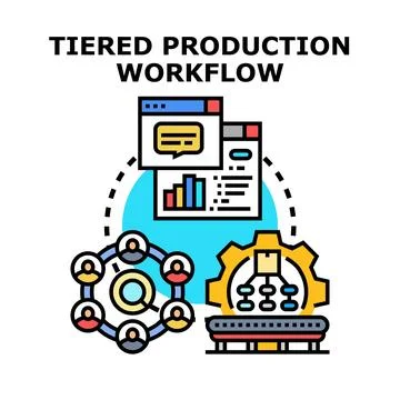 Tiered production workflow creating business process structure Stock Illustration